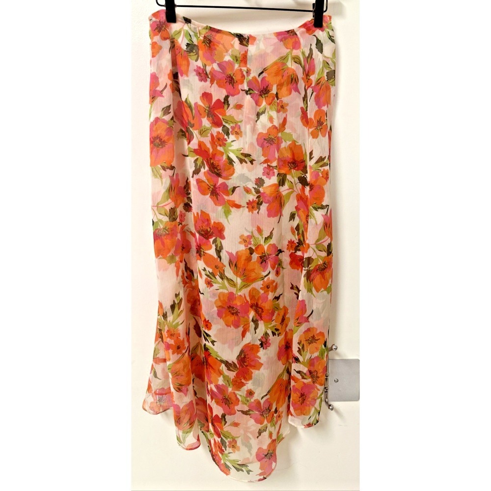 MISA Los Angeles Women Size Large Floral Asymmetrical Midi Ruffle Skirt - Picture 4 of 10